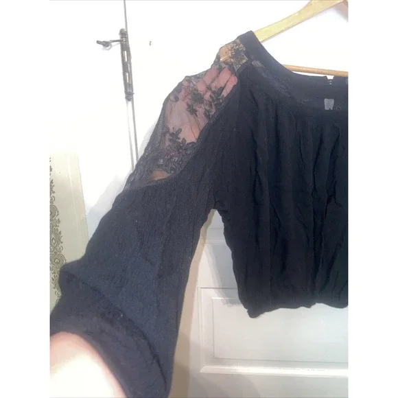 Black Long Sleeve With Embroidery Along Sleeves And Neckline. Small - Picture 3 of 9